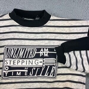 Vtg 90s Graphic Sweatshirt Mens M Striped Block Sleeve Thrashed Grunge Boxy